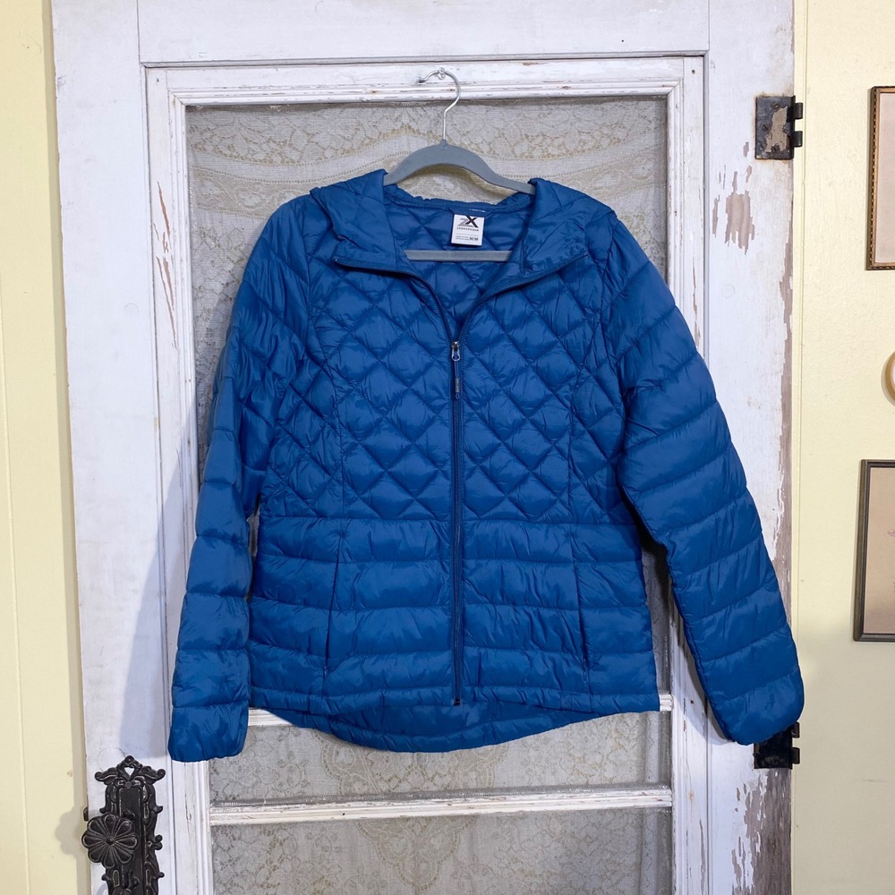 ZeroXposur Midnight Blue Diamond Quilted Hooded Puffer Jacket Size Medium